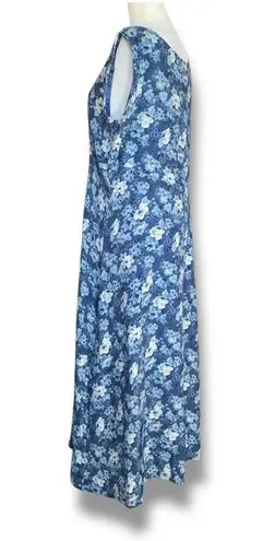 Vintage 90s Rampage Blue Granny Floral Sleeveless Midi Dress Flowy Romantic Size M