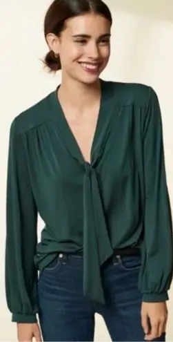 Amour Vert Elias Tie Neck Blouse Top Long Sleeve Jersey Spruce Green Size Medium