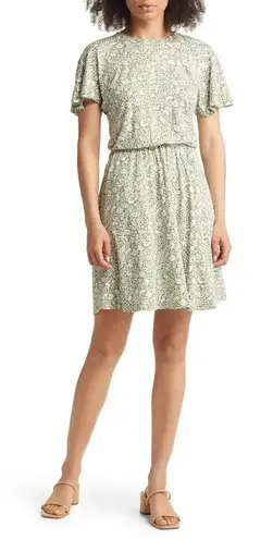 Boden Flutter Sleeve Jersey Dress In Pea Oriental Paradise Size 8P Green