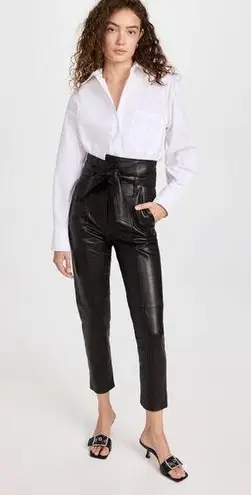 Veronica Beard Izera Pants Black 100% Leather Paperbag NEW Size 10