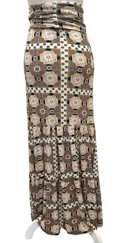 Voom by Joy Han Vintage 00s Tiered Maxi Skirt Strapless Dress Geometric Mod Boho Orange Size XS