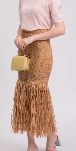 $400 Made by a Woman Crochet Raffia Skirt Tan