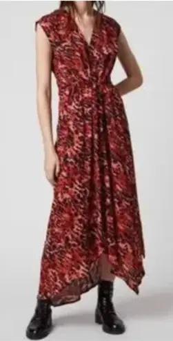 ALLSAINTS Dress Womens Medium Animal Print Asymmetric Maxi Pockets Flowy Viscose