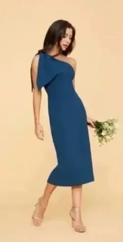 Dress the Population Tiffany One-Shoulder Midi Dress in Peacock Blue Size Medium