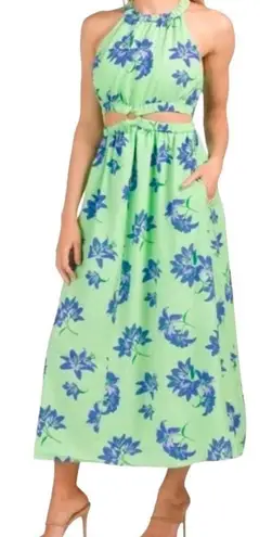Likely Karrica Maxi Dress Green Blue Floral Print Cut Out Halter Size 8 NEW
