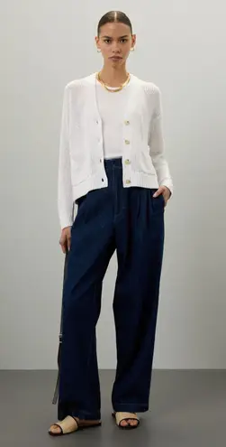 POLO RALPH LAUREN White Linen Blend Long Sleeve Knit Button Front Cardigan M Size M