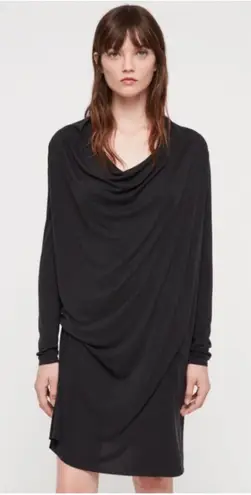 ALLSAINTS Amei Black Long Sleeve Drape Tie Dress Small Whimsygoth Emo Chic