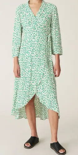 Ganni Green Printed Crepe Wrap Dress