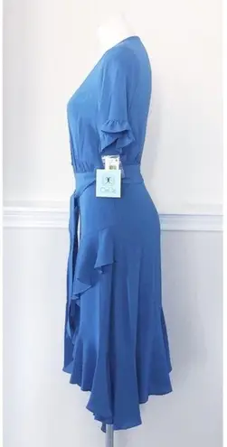 CeCe Ruffle Midi Dress The Dixie V-Neck Blue Size 4 NWT $139.00