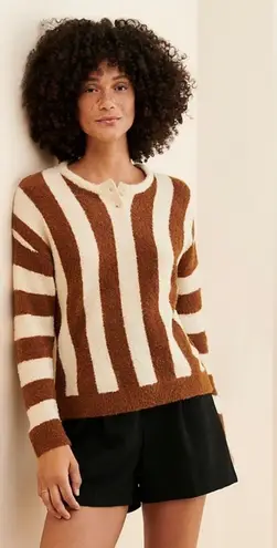 CALLAHAN KNITWEAR Fuzzy Striped Knit Sweater Womens Size XS Wool Academia Winter Brown