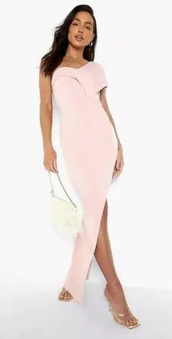 Boohoo  Blush Pink One Shoulder Side Slit Maxi Dress