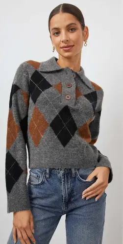 Rails Sweater Argyle Wool Gray Collared Polo Sweater Preppy Academia Size M