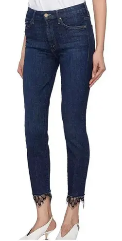 MOTHER High Waisted Looker Dagger Ankle Fray Lace Blue Size 25