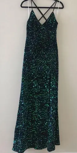 Lulus Keep it Regal Green Iridescent Sequin Maxi Dress