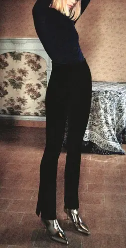 ZARA NWOT Black velvet velour side split hem stretchy legging flare pants