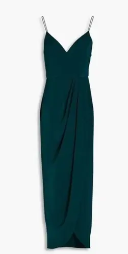 Shona joy Emerald Green Draped Satin Midi Dress Size 6 Cocktail Tulip Hem