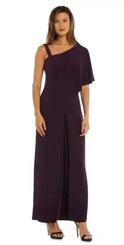 NWT R & M richards Jumpsuit with Overlay and Draped Sleeves PLUM SZ