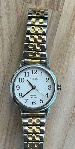 Timex Ladies Watch Indiglo White Dial Two Tone Stainless Bracelet Date Window