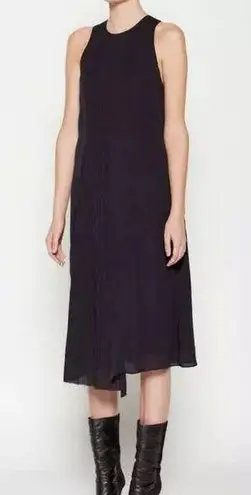 Brochu Walker Pleated Front Detail Black Onyx Silk HILDE Midi Dress SMALL sz S