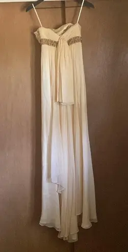 Notte Marchesa cream strapless beaded layered silk wedding formal dress, size 0