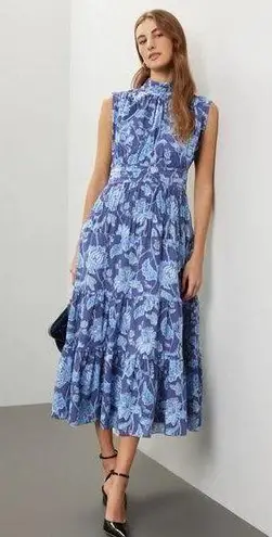 Derek Lam Collective Junia Ruched Sleeve Blue Floral Dress