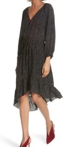 Joie  Alithea Polka Dot Heart Print Blouson A-line Midi Dress Asymmetrical