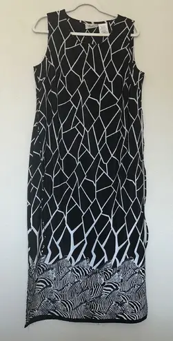 Kathie Lee Collection Black & White Sleeveless Maxi Dress Size 12 14 Zebra Print