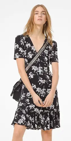 Michael Michael Kors Botanical Print Matte Jersey Dress Black & White Size XL