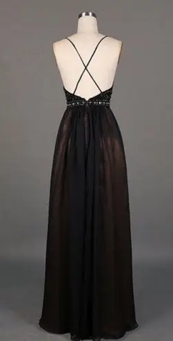 Faviana Long black Chiffon Dress With Beaded Top