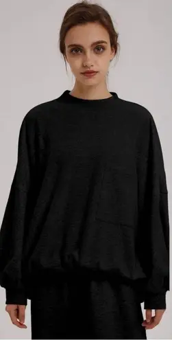 Nap Women’s Loungewear Terry Cropped Boxy Sweatshirt Mock Neck in Black L Size L