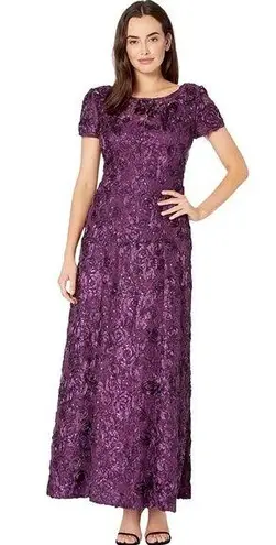 Alex Evenings  Embellished Lace A-Line Gown, Purple Eggplant Size 14 New w/Tag