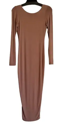 Naked Wardrobe NW Open Back Midi Dress Bodycon Long Sleeve COCO Small NW-D0317
