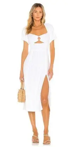 l*space L* Sienna O Ring Cutout Puff Sleeve Midi Dress in White Size S NEW