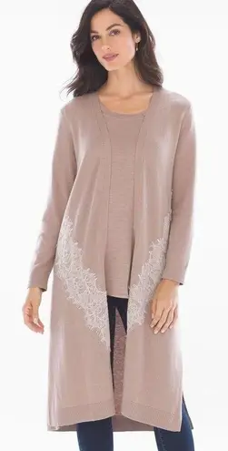 Soma Women's Long Knit Duster Cardigan Lace Trim Pink Size Medium