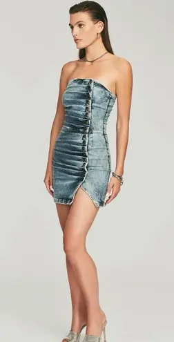 Retrofête Retrofete Megh Strapless pleated Denim Mini Dress Marble Sky Button Front XS