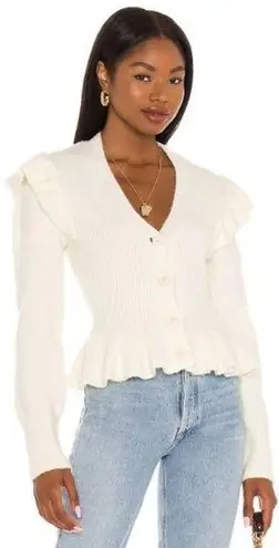 Line and Dot NWT Jersey Kate Long Sleeve Ruffle Trim Button Front Sweater Cream S