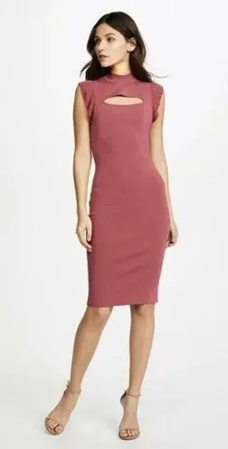 Bailey 44 Large Pink Bewitched Cutout Ruffle Rib Knit Bodycon Mock Sheath Dress