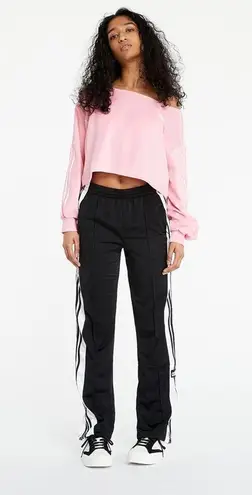 Adidas off shoulder triple stripe logo crop sweatshirt Pink Size M