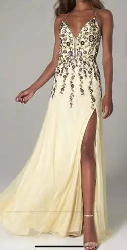 Scala Floral Beaded Prom Dress in Champagne