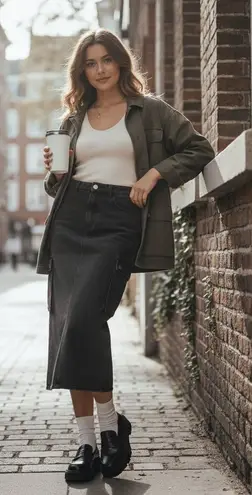 Ena Pelly Nova Denim Maxi Cargo Skirt in Charcoal Wash Size 26 NWOT Gray