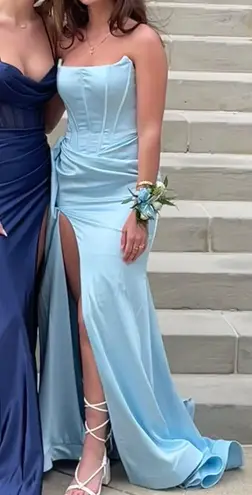 Portia and Scarlett Satin Corset Prom Dress Blue Size 0