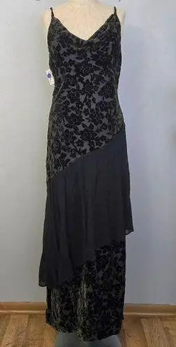 Sue Wong Vintage 90's Olive Tiered Floral Burnout Maxi Dress