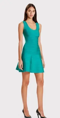 Herve Leger ππ Scooped Sleeveless A-Line Bandage Dress ~ Turquoise XS NWT