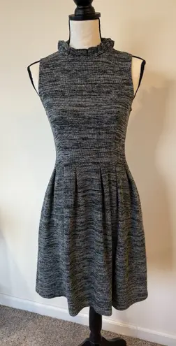 Ganni Anthropologie Pinnacle Tweed Knit Ruffle Mock Neck Fit and Flare Dress M