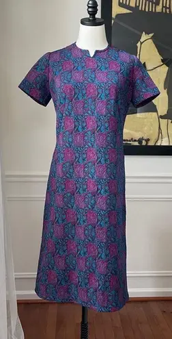 Vintage 60s Mod Funky Shift Dress Notched Jewel Neck Turquoise Fuchsia M Pink Size M