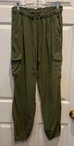 Aerie  Olive Green Linen Blend Drawstring Waist Cargo‎ Jogger Pants Small