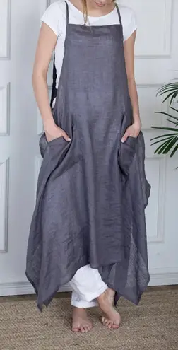 Isona Linen Designs Gray Gauze Pinafore Apron Lagenlook Asymmetrical Smock Dress Size undefined