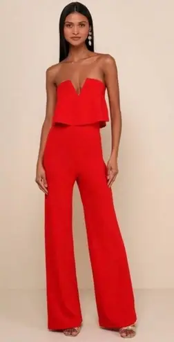 Lulus  Power of Love Red Strapless Wide Leg Jumpsuit thumbnail 1