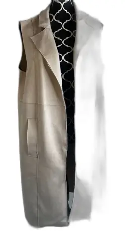 Joan Vass Cream Faux Suede Open Front Duster Sleeveless Cardigan Vest Size Large - Image 1
