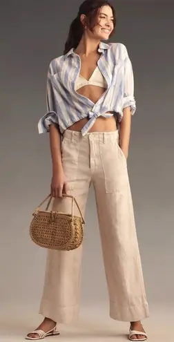 Velvet by Graham & Spencer Dru Beige Neutral wide Leg Linen Pants Tan Size 0